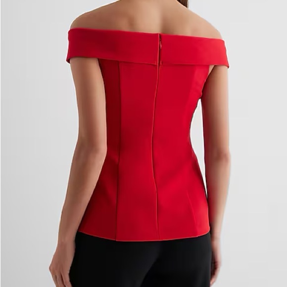 Express Red Off-Shoulder Buttoned Blouse - Picture 2 of 4